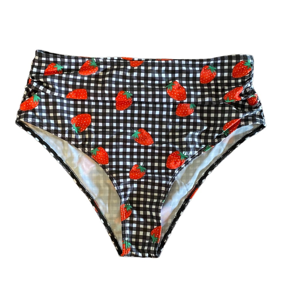 Strawberry print high waisted swimsuit bottoms